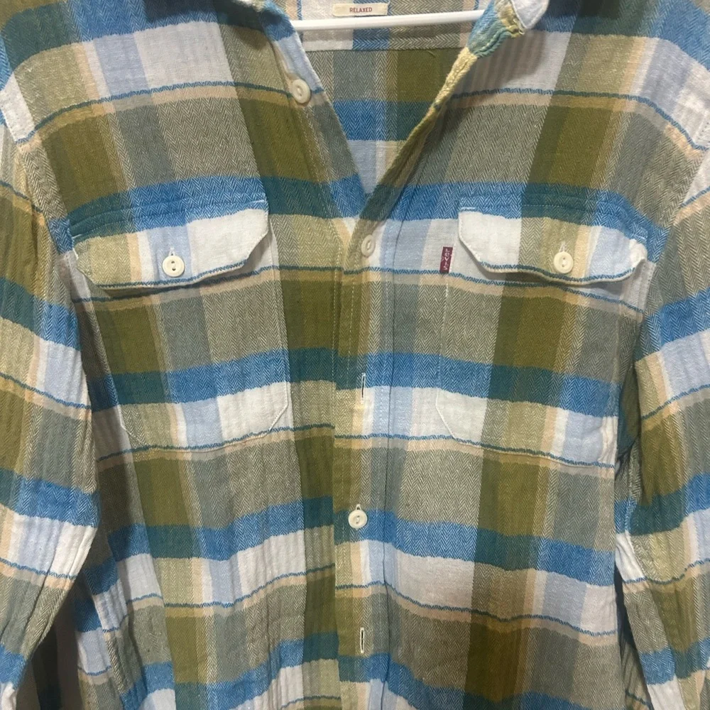 Levi's Jackson Worker Plaid Flannel Shirt Green Blue Men's SizeSRelaxed Fit 0160